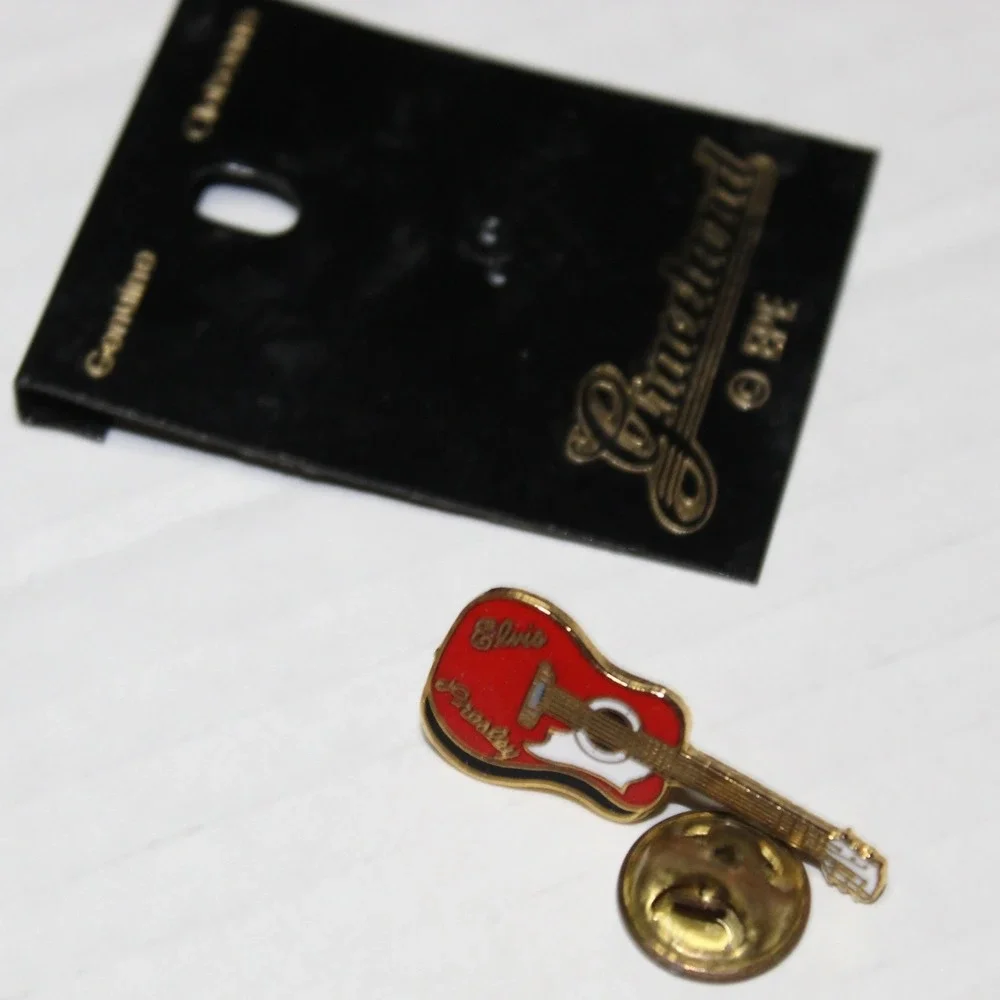 Graceland Elvis Presley Guitar Pin Red Gold Cloisonne Enamel EPE Rock Roll Music